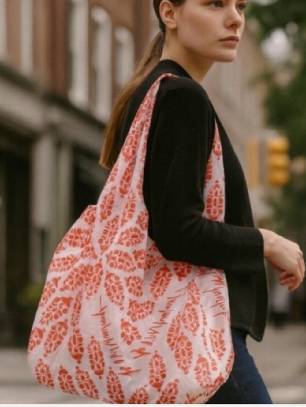 Free People Movement Tote White & Coral Printed Reusable Tote Bag